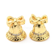 Christmas Theme Rack Plating Brass Micro Pave Cubic Zirconia Beads, Lead Free & Cadmium Free, Bell, Real 18K Gold Plated, 12x11mm, Hole: 2.5mm(KK-M247-24G)