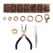 DIY Jewelry Making Finding Kit, Including Brass Jump Rings & Open Jump Rings, Zinc Alloy Lobster Claw Clasps, Tweezers, Pliers, Red Copper, 1182Pcs/bag(DIY-YW0006-12R)