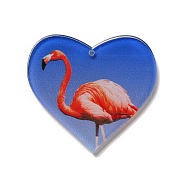 Opaque Acrylic Pendants, Flamingo,  Heart, Royal Blue, 37x40x2mm, Hole: 1.6mm(SACR-P020-A03)