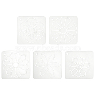 CHGCRAFT 5Sheets 5 Patterns Matte PP Plastic Drawing Scale Template, For DIY Scrapbooking, Square with Flower Pattern, Clear, 12x12x0.06cm, Hole: 6.5mm, 1sheet/pattern(DIY-CA0001-79)