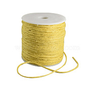 Colored Jute Cord, Jute String, Jute Twine, 3-Ply, for Jewelry Making, Yellow, 2mm, about 109.36 yards(100m)/roll(OCOR-R008-2mm-007)