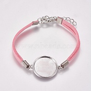 Suede Bracelet Making, with Alloy Tray Settings and Iron Chains, Flat Round, Platinum, Pink, 8-1/8 inch~8-1/4 inch(20.5~21cm), Tray: 20mm(MAK-WH0007-01A)