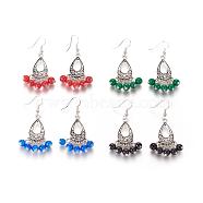 Tibetan Style Chandelier Earrings, Antique Dangling Earring, with Baking Painted Glass Beads and Brass Earring Hooks, Mixed Color, 55mm(EJEW-JE00317)