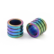 304 Stainless Steel Beads, Large Hole Beads, Grooved, Column, Rainbow Color, 10x8mm, Hole: 7mm(STAS-G164-06M)