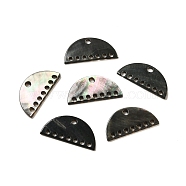 Natural Black Lip Shell Chandelier Component Links, Half Round, Black, 10x20x2mm, Hole: 1mm(SHEL-M021-12)