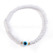 Shell & Resin Beaded Stretch Bracelets for Women, Evil Eye, 6-7/8 inch(17.5cm)(HZ6192-2)