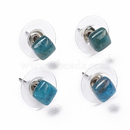Natural Apatite Ear Studs, with 304 Stainless Steel Ear Studs, 15.5x6x6mm, Pin: 0.6mm(EJEW-K091-01P-02)