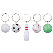 ABS Plastic Sports Ball Theme Pendants Keychains, with Iron Split Key Rings, Mixed Shapes, 6.2~9.4cm, pendants: 35.5~63.5x20~32x20.5~32mm(KEYC-JKC00659)