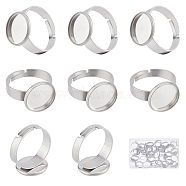 40Pcs Adjustable 304 Stainless Steel Finger Rings Components, Pad Ring Base Findings, Flat Round, Stainless Steel Color, Inner Diameter: 17~17.5mm, Tray: 12mm(STAS-BBC0001-30)
