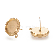 Ion Plating(IP) 304 Stainless Steel Stud Earring Findings, Flat Round, Golden, 13x10.5mm, Hole: 1.6mm, Pin: 0.7mm, Tray: 8mm(X-STAS-K202-04C-G)