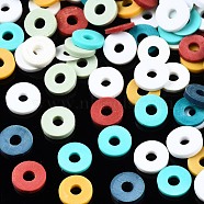 Handmade Polymer Clay Beads, Heishi Beads, for DIY Jewelry Crafts Supplies, Disc/Flat Round, Cyan, 6x1mm, Hole: 2mm, about 26000pcs/1000g(CLAY-T019-02B-07)