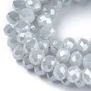 Electroplate Glass Beads Strands, Pearl Luster Plated, Faceted, Rondelle, WhiteSmoke, 6x4.5~5mm, Hole: 1mm, about 85~88pcs/strand, 16.1~16.5 inch(41~42cm)(X-GLAA-K027-PL-A08-A)