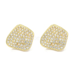 Rack Plating Brass Micro Pave Clear Cubic Zirconia Stud Earrings for Women, Cadmium Free & Lead Free, Long-Lasting Plated, Nuggets, Real 18K Gold Plated, 13x14mm(EJEW-M260-09G)