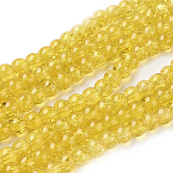 Spray Painted Crackle Glass Beads Strands, Round, Gold, 6mm, Hole: 1.3~1.6mm, about 133pcs/strand, 31.4 inch(CCG-Q001-6mm-10)