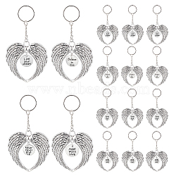 Elite 16Pcs 4 Style Wing Shape Alloy Pendant Keychain, with Iron Findings, Flat Round with Word, Antique Silver, 11.9cm, 4pcs/style(KEYC-PH0001-79)