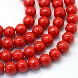 Baking Painted Pearlized Glass Pearl Round Bead Strands, Red, 6~7mm, Hole: 1mm, about 145pcs/strand, 31.4 inch(X-HY-Q003-6mm-55)