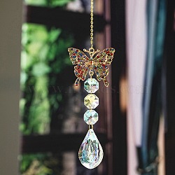 Crystal Suncatcher, with Metal Findings, for Home, Garden Decoration, Butterfly, 300x45mm(PW-WG22300-05)