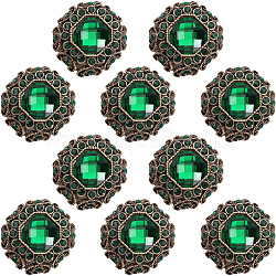 10Pcs 1-Hole Alloy Rhinestone Shank Button, Square, Emerald, 23x23x13.5mm, Hole: 3mm(BUTT-GF0003-54)