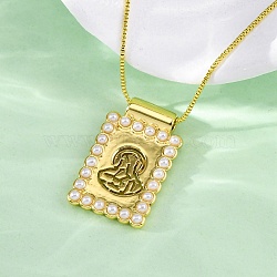 Brass Religion Pendant Necklaces, with Plastic Pearl, Real 18K Gold Plated, Virgin, 17.87 inch(45.4cm)(NJEW-C071-06B-G)