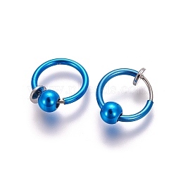 Electroplate Brass Retractable Clip-on Earrings, Non Piercing Spring Hoop Earrings, Cartilage Earring, with Removable Beads, Dark Blue, 12.6x0.8~1.6mm, Clip Pad: 4.5mm(EJEW-L221-02B)