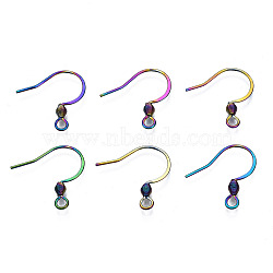 Ion Plating(IP) 304 Stainless Steel French Earring Hooks, Flat Earring Hooks, Ear Wire, with Beads and Horizontal Loop, Rainbow Color, 18x17~18mm, Hole: 2mm, 22 Gauge, Pin: 0.6mm(STAS-S119-020)