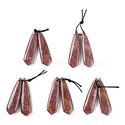 Natural Strawberry Quartz Pendants, Kite Charms, 40x11x4mm, Hole: 2mm(G-Q176-02)