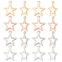 Beebeecraft 80Pcs 4 Colors 304 Stainless Steel Pendants, Cut-Out, Star, Hollow, Mixed Color, 15x13x0.8mm, Hole: 1.4mm, 20pcs/color(STAS-BBC0001-92)