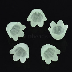 Transparent Acrylic Bead Caps, Frosted, Flower, 6-Petal, Aquamarine, 8x10.5x10.5mm, Hole: 1.4mm(FACR-N005-002C)