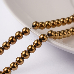 Non-Magnetic Synthetic Hematite Beads Strands, Round, Gold, 4mm, Hole: 1mm, about 100pcs/strand, 15.7 inch(G-G091-4mm-1)