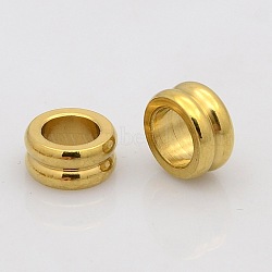 Column 304 Stainless Steel Beads, Large Hole Grooved Beads, Golden, 10x5mm, Hole: 6mm(STAS-N020-08)