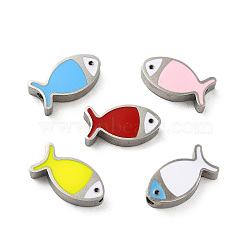 304 Stainless Steel Beads, with Enamel, Stainless Steel Color, Fish, Mixed Color, 7x13.5x3mm, Hole: 1.8mm(STAS-C074-10P)
