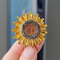 Sunflower Enamel Pins, Alloy Rhinestone Brooches for Backpack Clothes, Gold, 37mm(PW-WG91DA1-01)