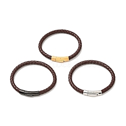 Leather Braided Cord Bracelet with 304 Stainless Steel Clasp for Men Women, Coconut Brown, Mixed Color, 8-1/2 inch(21.5cm)(BJEW-C021-09)