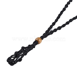 Braided Waxed Cord Empty Macrame Pouch Slider Necklace Making, with Wood Beads, Black, 34.65x0.28x0.12 inch(88x0.7x0.3cm)(FIND-C061-01J)
