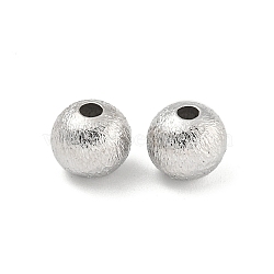 Brass Textured Beads, Round, Real Platinum Plated, 8x7mm, Hole: 2.5mm(KK-P258-05A-P)