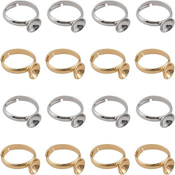 CHGCRAFT 20Pcs 2 Colors Adjustable Brass Rings Findings, Flat Round Pad Ring Base Settings, Platinum & Golden, US Size 4 1/4(15mm), Tray: 7.5mm, 10Pcs/color