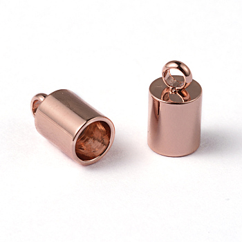 Ion Plating(IP) 304 Stainless Steel Cord End, End Caps, Column, Rose Gold, 9x5mm, Hole: 2mm, Inner Diameter: 4mm