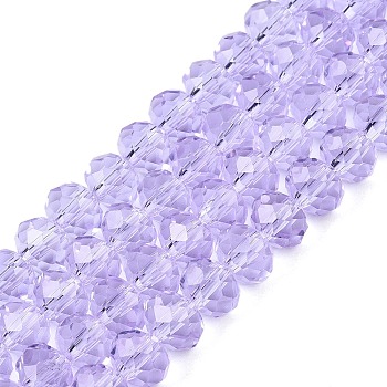 Glass Beads Strands, Faceted, Rondelle, Lilac, 8x6mm, Hole: 1mm, about 64~65pcs/strand, 15.75~16.14 inch(40~41cm)