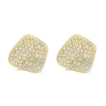 Rack Plating Brass Micro Pave Clear Cubic Zirconia Stud Earrings for Women, Cadmium Free & Lead Free, Long-Lasting Plated, Nuggets, Real 18K Gold Plated, 13x14mm