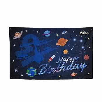 Constellation/Zodiac Sign Polyester Hanging Wall Tapestry, for Home Birthday Decoration, Blue, Libra, 180x114x0.21cm, Hole: 9.8mm