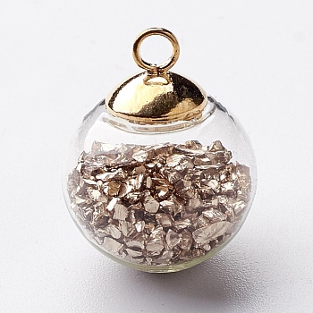 Glass Ball Pendants, with CCB Plastic Findings, Golden, 20.5x16mm, Hole: 2mm