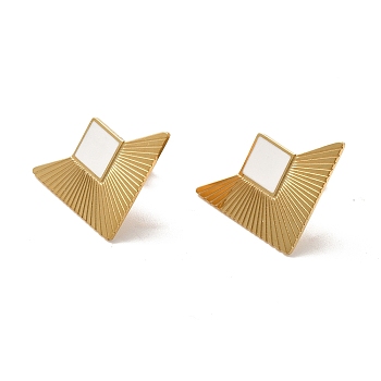 Enamel Triangle with Rhombus Stud Earrings, Ion Plating(IP)304 Stainless Steel Geometry Jewelry for Women, Golden, 18x25.5x1mm, Pin: 0.8mm