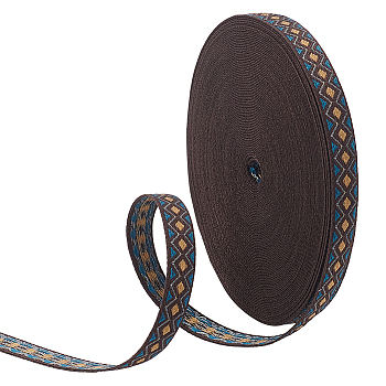Elite 16.6 Yards Ethnic Style Polyester Rhombus Ribbon, for Clothing Sewing, Marine Blue, 1/2 inch(12mm)