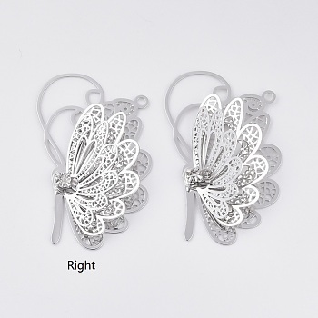 Brass Pendants, with Crystal Rhinestone, Butterfly, Platinum, 38.5x24.5x8mm, Hole: 1.6mm