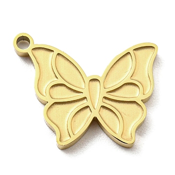 Ion Plating(IP) 316L Surgical Stainless Steel Pendants, Butterfly Charm, Real 18K Gold Plated, 13.5x16x2mm, Hole: 1.4mm