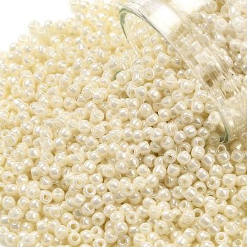 TOHO Round Seed Beads, Japanese Seed Beads, (123L) Opaque Luster White Cream, 11/0, 2.2mm, Hole: 0.8mm, about 1103pcs/10g