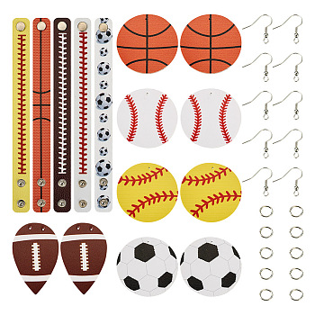 Pandahall DIY Sport Theme Bracelet Earring Making Kit, Including PU Leather Cord Bracelet & Pendants, Iron Earring Hooks, Rugby & Basketball & Football & Base Ball, Mixed Color, 35Pcs/bag