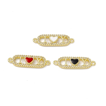 Rack Plating Brass Micro Pave Clear Cubic Zirconia Connector Charms, with Enamel, Cadmium Free & Lead Free, Oval with Heart Links, Real 18K Gold Plated, Mixed Color, 8.5x27x2.5mm, Hole: 1.5mm