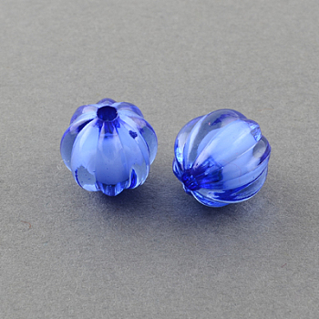 Transparent Acrylic Beads, Bead in Bead, Round, Pumpkin, Medium Blue, 10mm, Hole: 2mm, about 1100pcs/500g