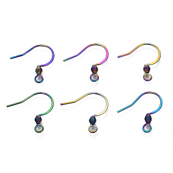 Ion Plating(IP) 304 Stainless Steel French Earring Hooks, Flat Earring Hooks, Ear Wire, with Beads and Horizontal Loop, Rainbow Color, 18x17~18mm, Hole: 2mm, 22 Gauge, Pin: 0.6mm